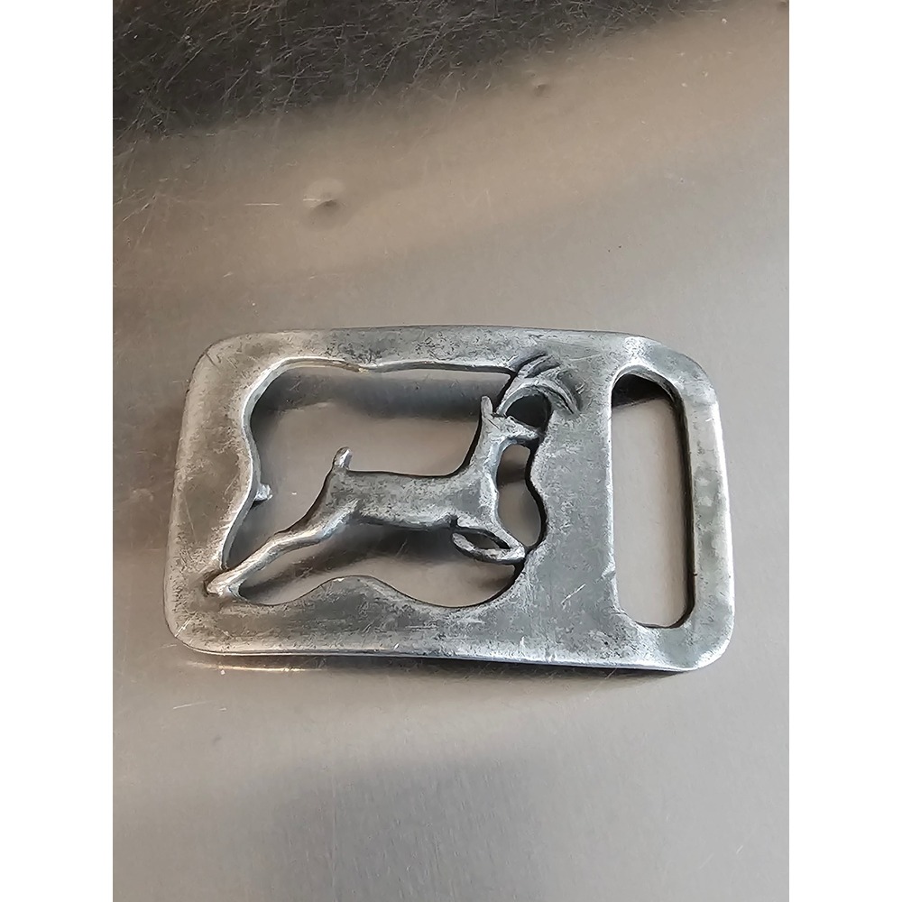 Old Forge Metals Pewter Belt Buckle Leaping Deer Stag Vintage Silver Tone